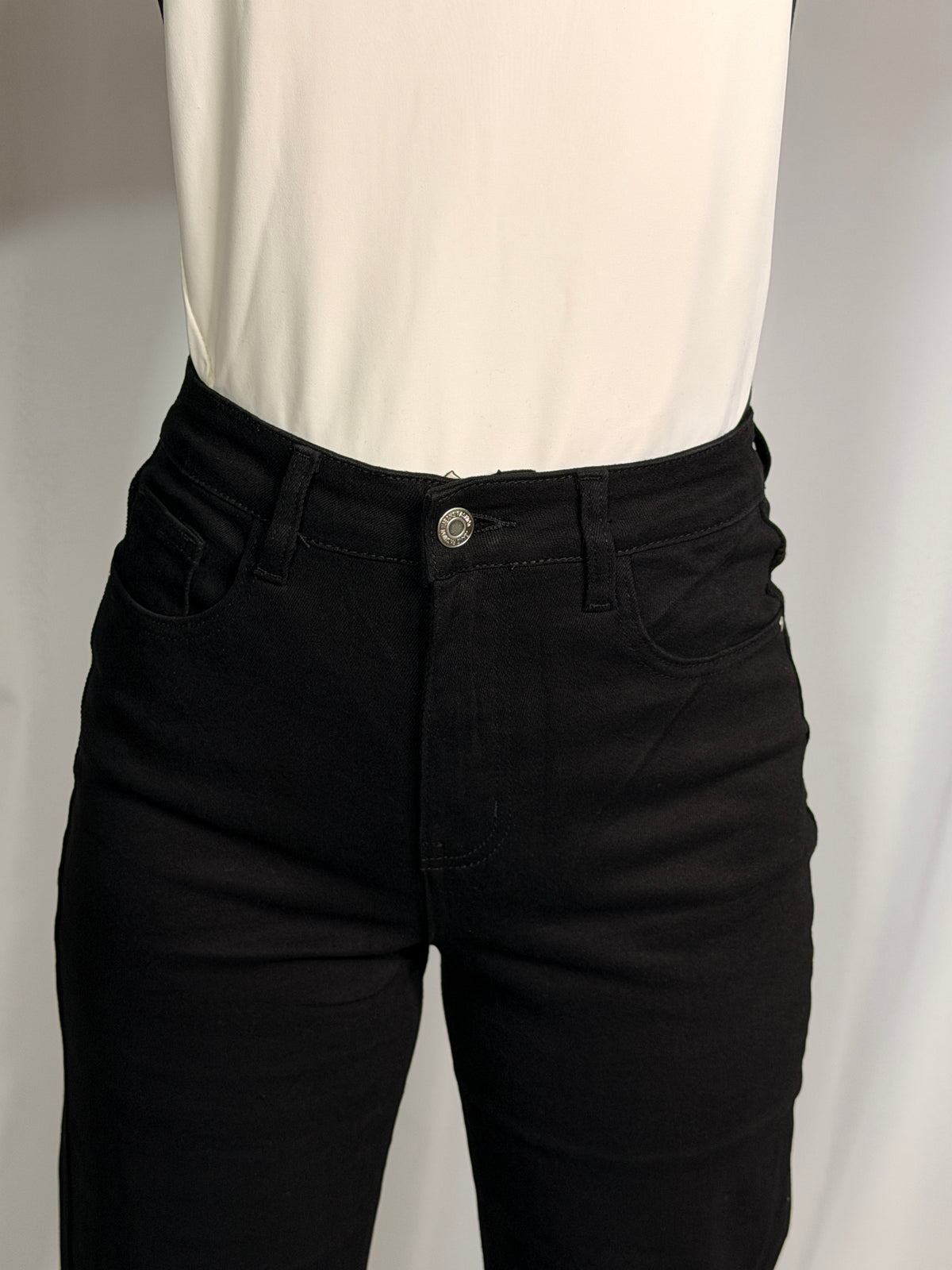 Jean Taille Haute Wide Leg Stretch noir