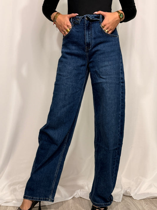 Jeans ballon à taille pliée