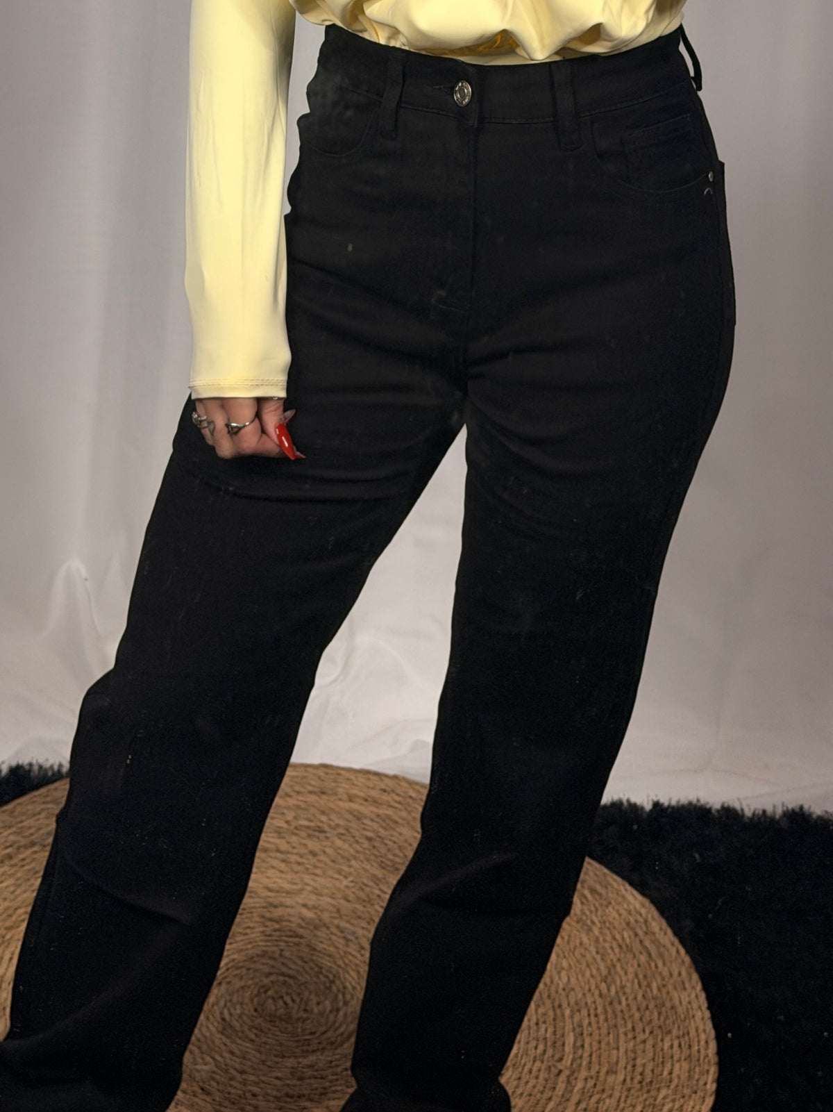 Jean Taille Haute Wide Leg Stretch noir