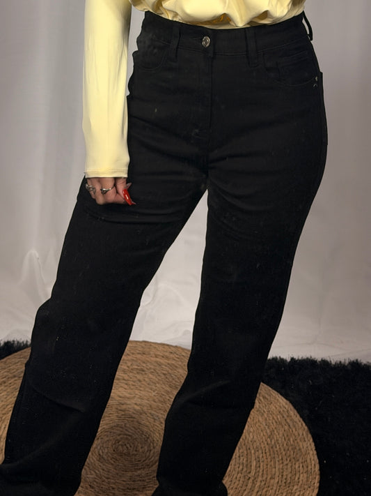 Jean Taille Haute Wide Leg Stretch noir