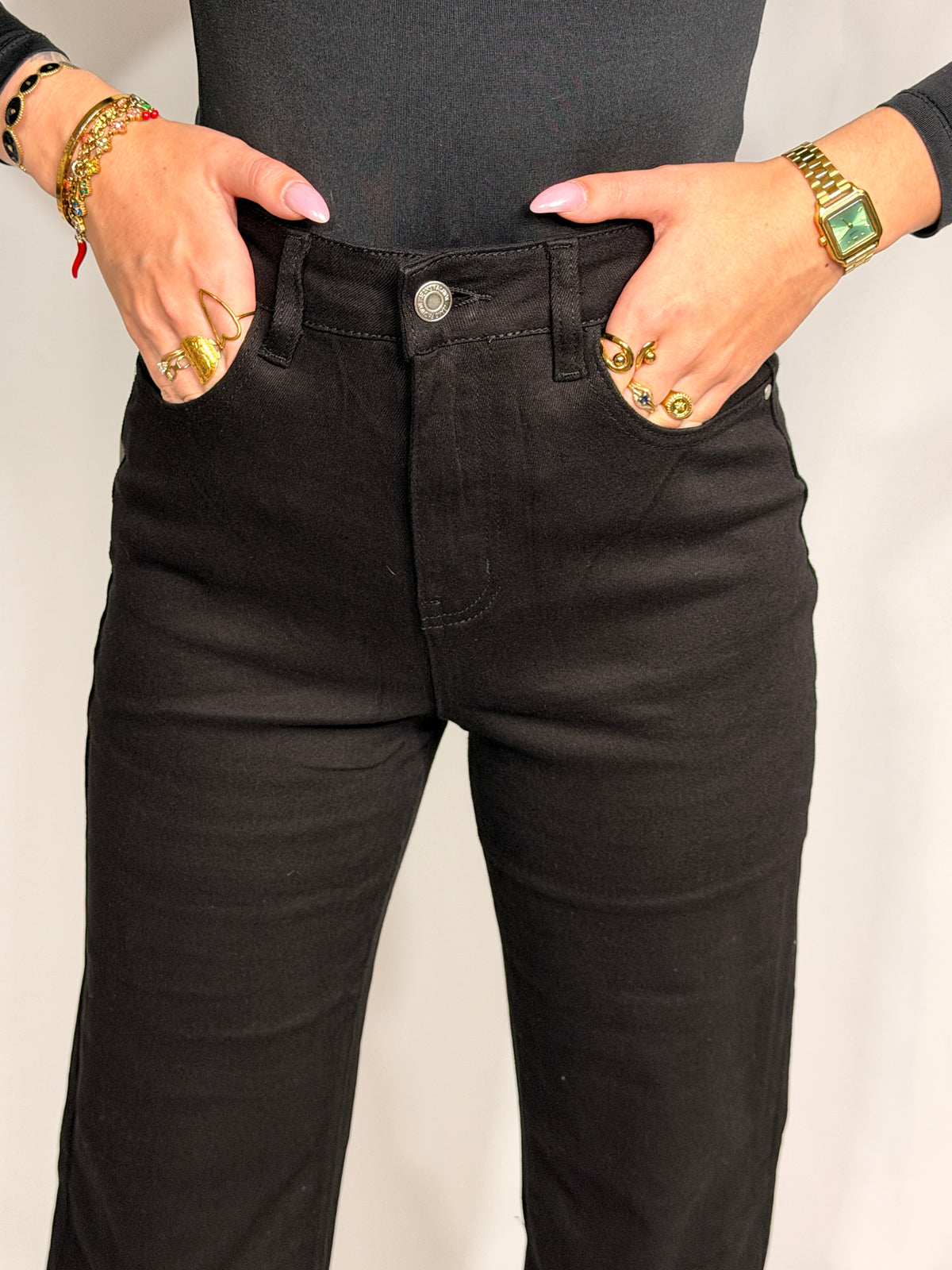 Jean Taille Haute Wide Leg Stretch noir